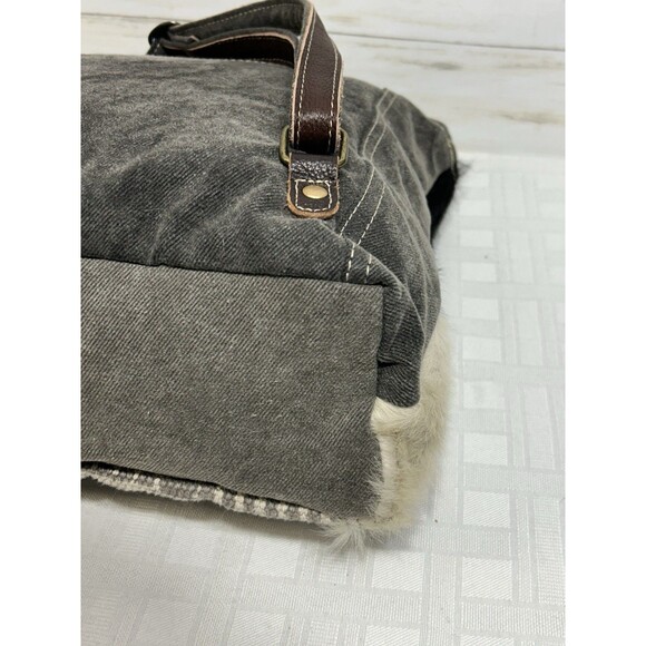 MINTY MYRA BAGS Horse Hair Canvas Leather Backpack Gray Brown Large travel purse - Picture 12 of 16